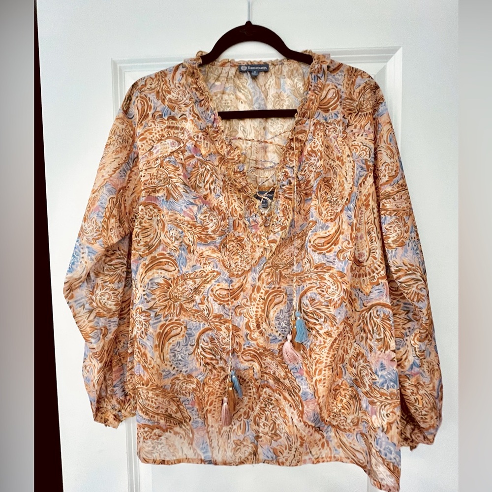 2 piece Paisley lace up boho blouse